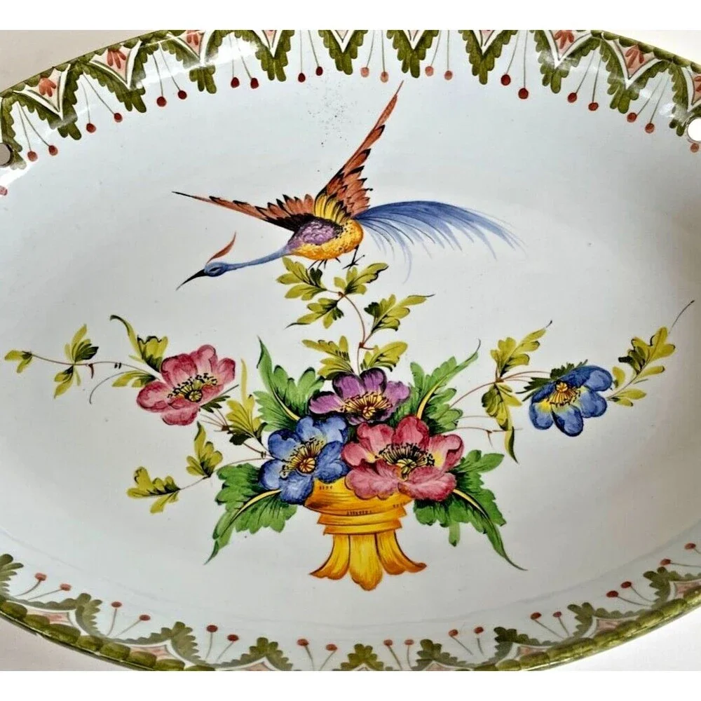 Rare Vintage Italian Floral Oval Platter Bowl 16